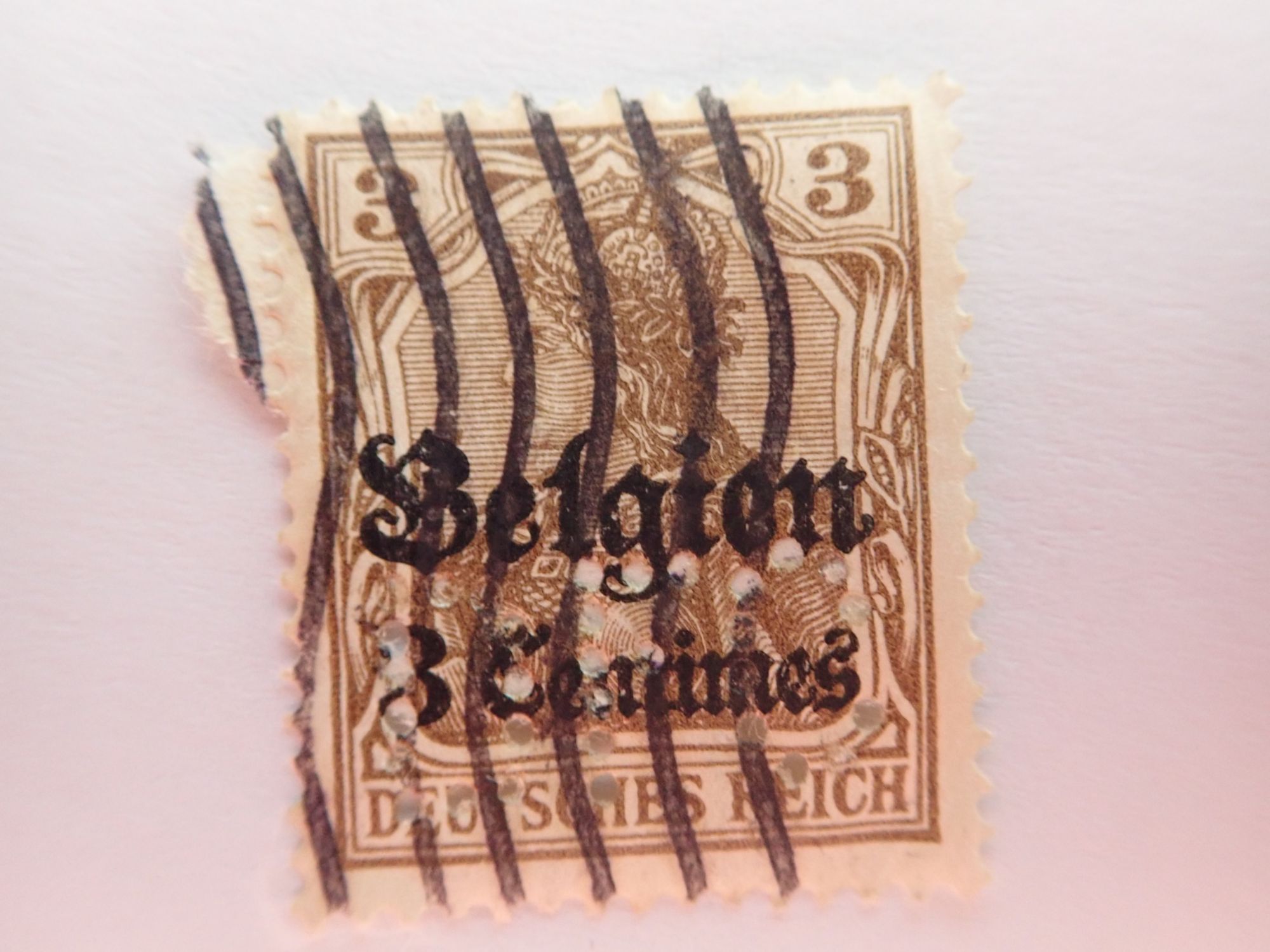 deutsches reich 0005 briefmarke briefmarken stamps stamp marke sammlung frau germania gestempelt korrigiert belgien centimes braun brown 3 gelocht gezahnt woman 1900