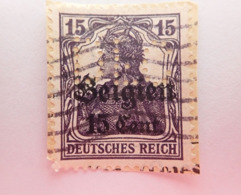 deutsches reich 0072 briefmarke briefmarken stamps stamp marke sammlung 1917 15 frau woman germania gelocht belgien cent centimes