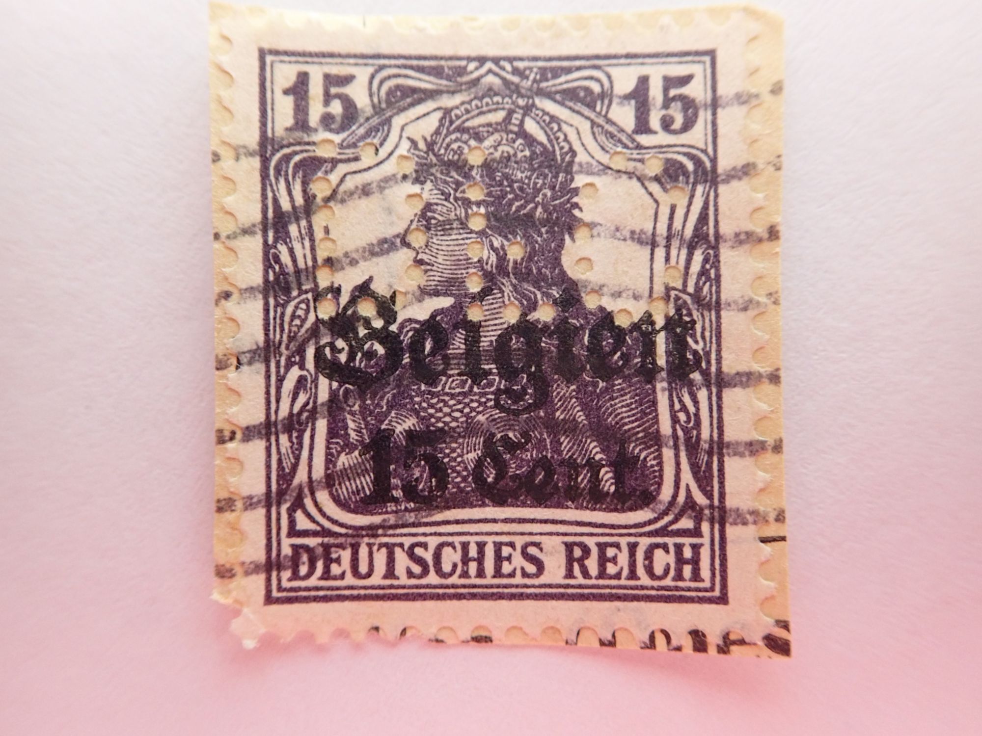 deutsches reich 0072 briefmarke briefmarken stamps stamp marke sammlung 1917 15 frau woman germania gelocht belgien cent centimes
